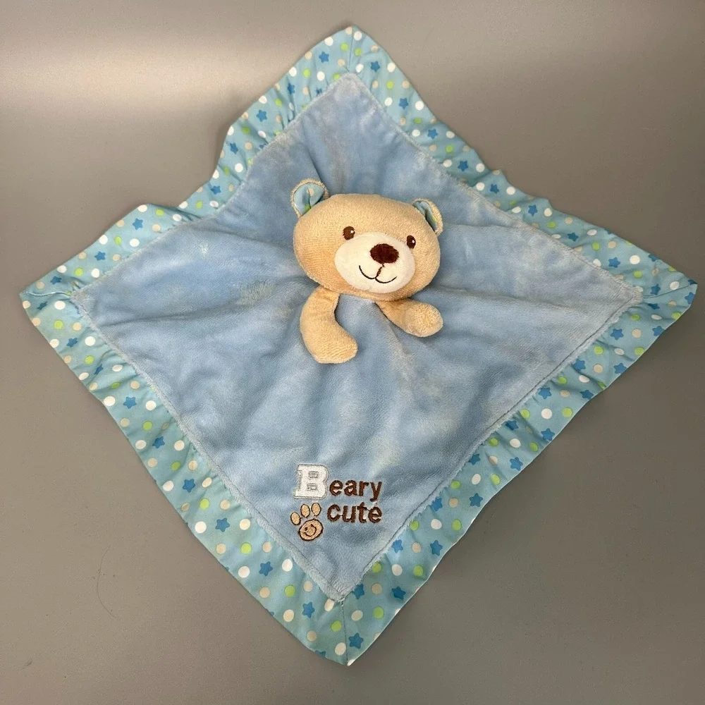 Garanimals Blue Beary Cute Baby Security Blanket Lovey Bear‎ Plush Satin Trim